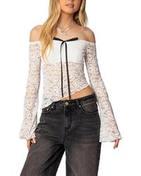 Edikted - Asymmetric Sheer Lace Off Shoulder Top - Lyst