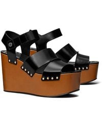 Tory Burch - Studded Platform Wedge Sandals - Lyst