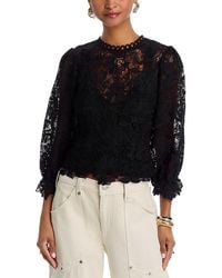 Aqua - Puff Sleeve Lace Top - Lyst