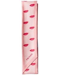 Prada - Printed Silk Twill Skinny Scarf - Lyst