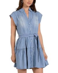 Elan - Chambray Collared Button Front Mini Dress - Lyst
