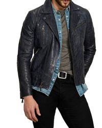 John Varvatos Slim Fit Asymmetrical Zip Leather Jacket - Multicolour