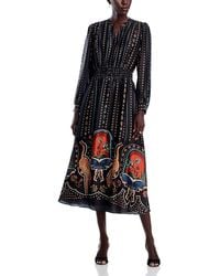 Tahari - Long Sleeve Split V Neck Midi Dress - Lyst