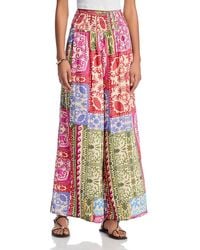 Aqua - Mixed Print Smocked Waist Wide Leg Pants - Lyst