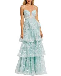 Mac Duggal - Spaghetti Strap Applique Tiered Ruffle Gown - Lyst