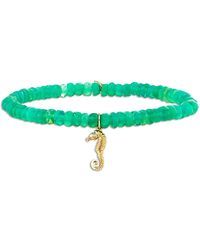 Sydney Evan - 14K Diamond Seahorse Charm Jungle Ethiopian Opal Beaded Stretch Bracelet - Lyst