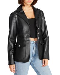 Steve Madden Audrey Faux-leather-trim Blazer in Brown | Lyst