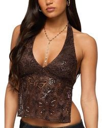 Edikted - Butterfly Sequin Backless Halter Top - Lyst