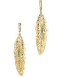 Anabel Aram - Pave Feather Linear Drop Earrings - Lyst