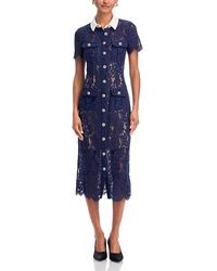 Self-Portrait - Lace Contrast Collar Midi Dress - Lyst
