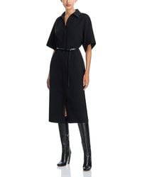 Lafayette 148 New York - Crepe Short Sleeve Belted Midi Shirtdress - Lyst