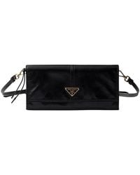 Prada - Leather Wallet With Shoulder Strap - Lyst