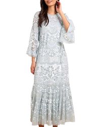 Needle & Thread - Snowdrop 3/4 Sleeve Crew Neck Ankle Gown - Lyst