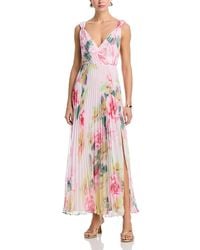 Aqua - Placed Floral Pleated Maxi Dress - Lyst