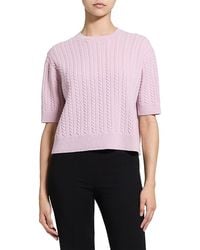 Theory - Cropped Cable Knit Cashmere Crewneck Sweater - Lyst
