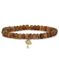 Sydney Evan - 14K Andalusite & Diamond Mushroom Charm Beaded Stretch Bracelet - Lyst