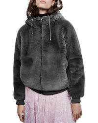 Maje Hooded Faux Fur Jacket - Gray