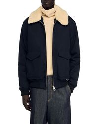 Sandro - Shearling Collar Aviator Jacket - Lyst