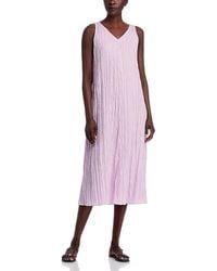 Eileen Fisher - Crushed Silk Midi Dress - Lyst