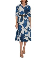 Donna Karan - Donna Karan Printed Elbow Sleeve Belted Shirt Dress - Lyst