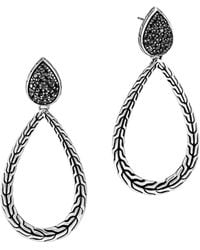 John Hardy - Sterling Silver Classic Chain Drop Earrings With Black Sapphire & Black Spinel - Lyst