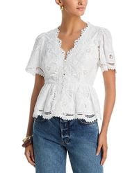 Aqua - Embroidered Lace Button Down V Neck Top - Lyst