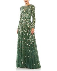 Mac Duggal - Floral Applique Long Sleeve Illusion Gown - Lyst