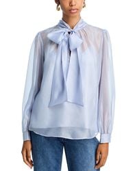 Aqua - Tie Neck Long Sleeve Top - Lyst