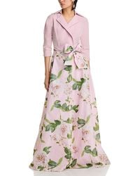 Teri Jon - Taffeta Floral Print Shirt Dress Gown - Lyst