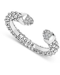 Lagos - Sterling Signature Caviar Diamond Stack Cuff Ring - Lyst