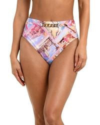 L'Agence - Vanessa Postcard Print High Waist Bikini Bottom - Lyst