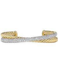David Yurman - Pave Crossover Two Row Cuff Bracelet - Lyst