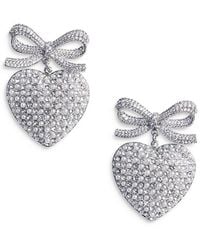 Self-Portrait - Crystal Bow Imitation Pearl Heart Earrings - Lyst