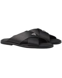 Prada - Saffiano Leather Crisscross Slides - Lyst