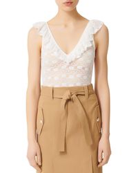 Maje Lody Sheer Lace Bodysuit - White