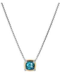 David Yurman - Sterling Silver Petite Chatelaine® Hampton Blue Topaz & Diamond Pendant Necklace With 18k Yellow Gold - Lyst