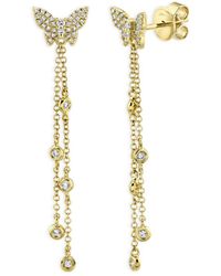 Moon & Meadow 14k Yellow Gold Diamond Butterfly Dangle Drop Earrings - Metallic