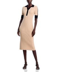 Tahari - Elbow Sleeve Split V Neck Collar Rib Dress With Contrast Trim - Lyst