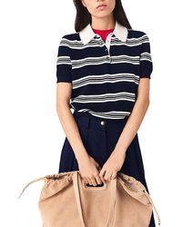 Maje - Striped Rhinestone Collar Polo - Lyst