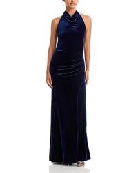 Aqua - Drape Halter Ruched Back Velvet Gown - Lyst