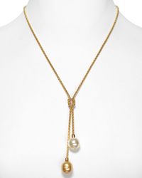 Majorica Love Knot Simulated Pearl Lariat Necklace - Metallic