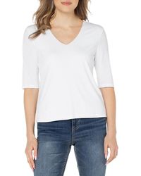 Liverpool Los Angeles - V Neck Rib Knit Elbow Sleeve Tee - Lyst