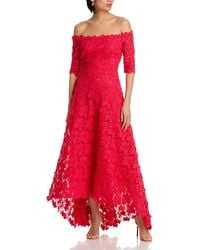 Teri Jon 3D Flower Lace Off Shoulder High Low Gown in Blue | Lyst