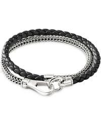 John Hardy - Sterling Icon Braided Leather & Weave Double Wrap Bracelet - Lyst