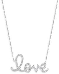 Sydney Evan - 14K Diamond Large Love Script Pendant Necklace, 18 - Lyst