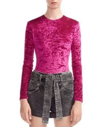 Maje Tipy Crushed Velvet Bodysuit - Pink