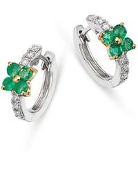 Bloomingdale's Fine Collection - Emerald & Diamond Flower Huggie Hoop Earrings - Lyst