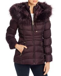Laundry by Shelli Segal Faux Fur Trim Short Puffer Coat - Purple