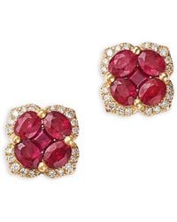 Bloomingdale's Fine Collection - Ruby & Diamond Flower Halo Stud Earrings - Lyst