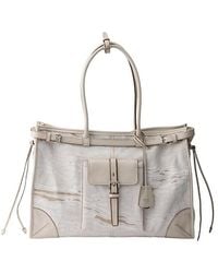 Prada - Bonnie Extra-Large Printed Linen And Leather Tote Bag - Lyst